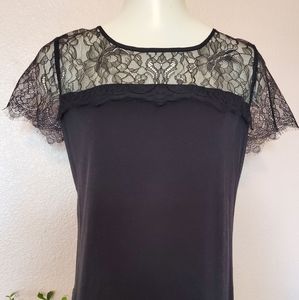 Ann Taylor Petite Black Lace Top SZ-PM